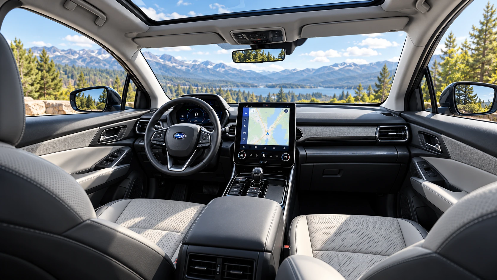 Subaru Solterra interior and seat illustration