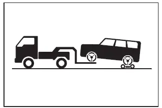 Subaru Solterra towing front lift with rear wheels on dolly positioning diagram