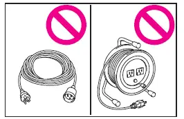 Subaru Solterra charging cable connected through extension cord unsafe condition illustration